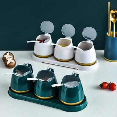 Spice Box Set for Kitchen with Spoon, Salt Shaker, Seasoning