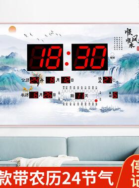 新款万年历自动对时家用办公日历表大字体超薄挂钟智能装饰画时钟