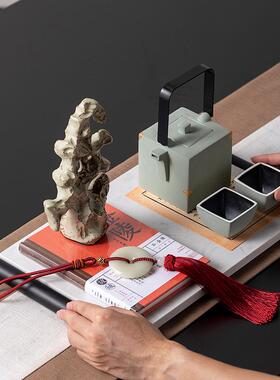 新中式太湖禅石茶具茶道托盘组样合摆件RZB-2633茶几间茶室意茶桌