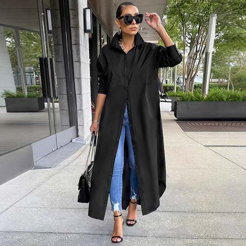 A women's black fashionable long jacket  suitable for
