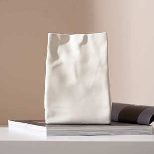 水培风奶油褶皱客厅感简约陶瓷高级器花瓶玫瑰花花盆插花摆件