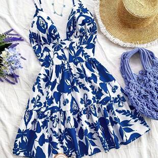 Spaghetti Strap Backless Cami Dress Cut Out Ruffle Tiered A