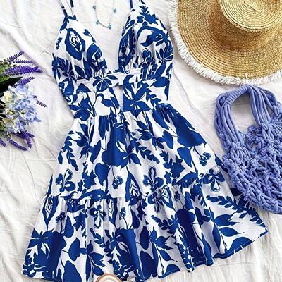 Spaghetti Strap Backless Cami Dress Cut Out Ruffle Tiered A