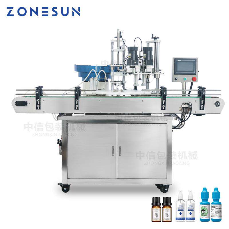AFC1全自动化妆液精油香水玻璃塑料瓶灌装自动落盖旋盖一体机