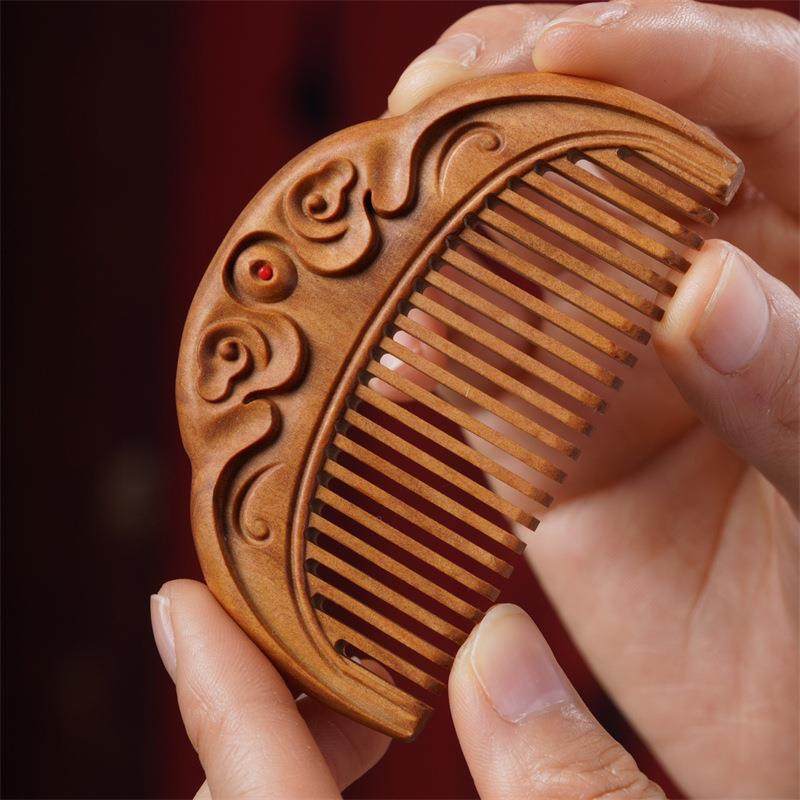 印度老山檀香祥云木梳老山檀双面雕刻祥云梳子古典木梳工艺品