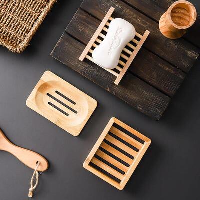 Bamboo Wood Bathroom Shower Soap Tray Dish Storage Holder Ba
