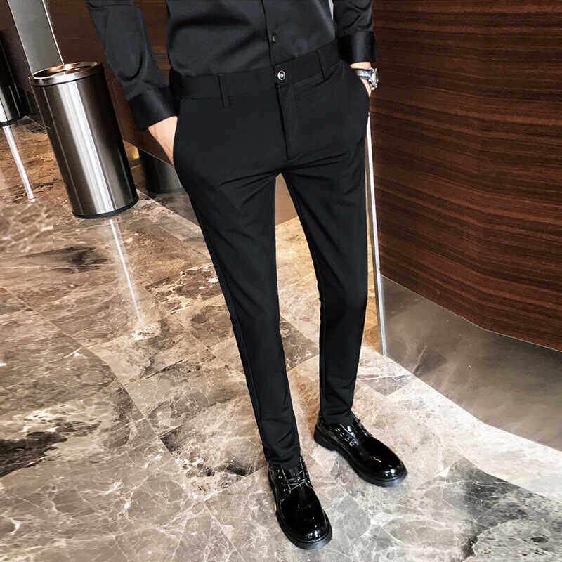 高级男士西装裤夏季新款黑色薄款直筒九分小脚裤商务修身休闲长裤