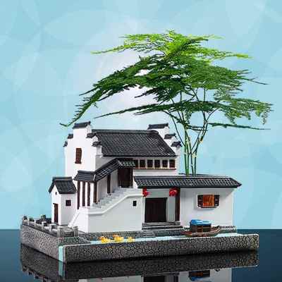 江南房子徽派古风建筑模型客厅桌面摆件办公室微景观花盆家居装饰