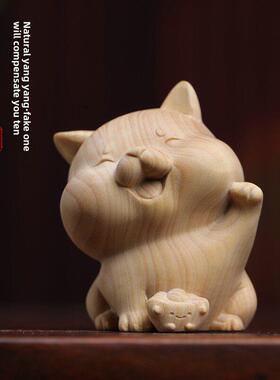 天然小叶黄杨木雕刻可爱的宠物小柴犬生肖狗玩具手柄件好运幸运狗