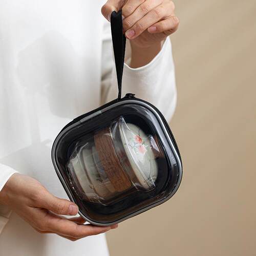 国风手绘哥窑一壶三杯陶瓷功夫茶具便携旅行快客杯户外伴手礼套装