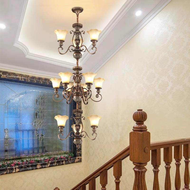 美式楼梯长吊灯loft挑空客厅主灯旋转楼梯间欧式别墅复式楼大吊灯