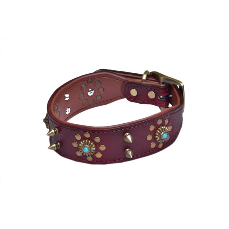 膏层植 铆钉搭扣 鞣皮树宠物套批发复古厂家脖头合金颈圈项圈牛皮