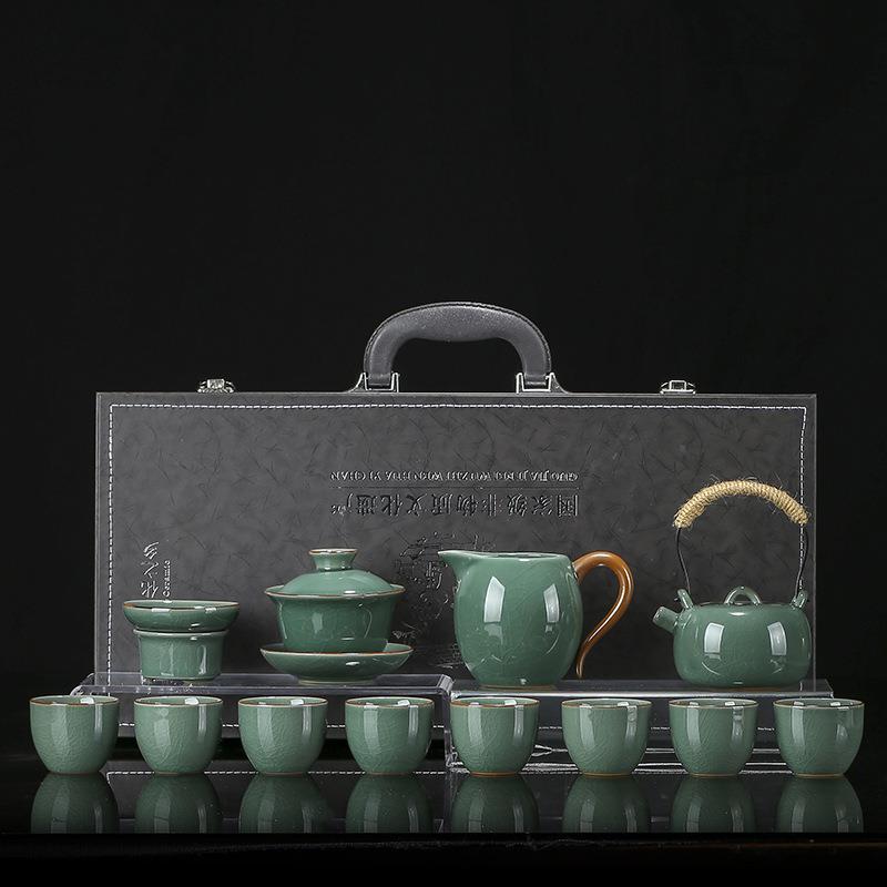 汝窑抹色茶具套装整套家用陶瓷提梁茶壶盖碗茶杯轻奢高档功夫泡茶