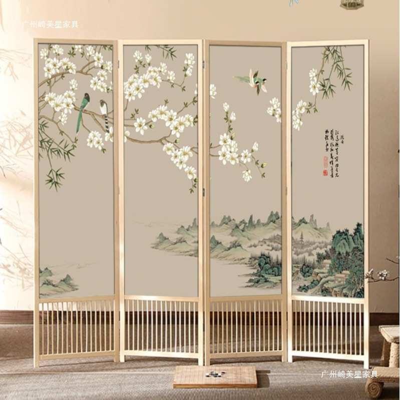 现代中式实木可折叠移动家用屏风隔断客厅卧室书房酒店宾馆办公室