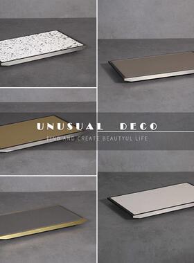 UNUSUAL 简约现代轻奢皮质长形金属托盘样板间客厅茶几桌面摆件