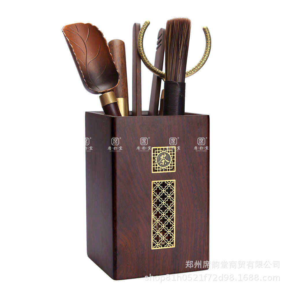 黑檀木茶道六君子套装功夫茶具配件6君子泡茶工具茶夹茶勺茶刀