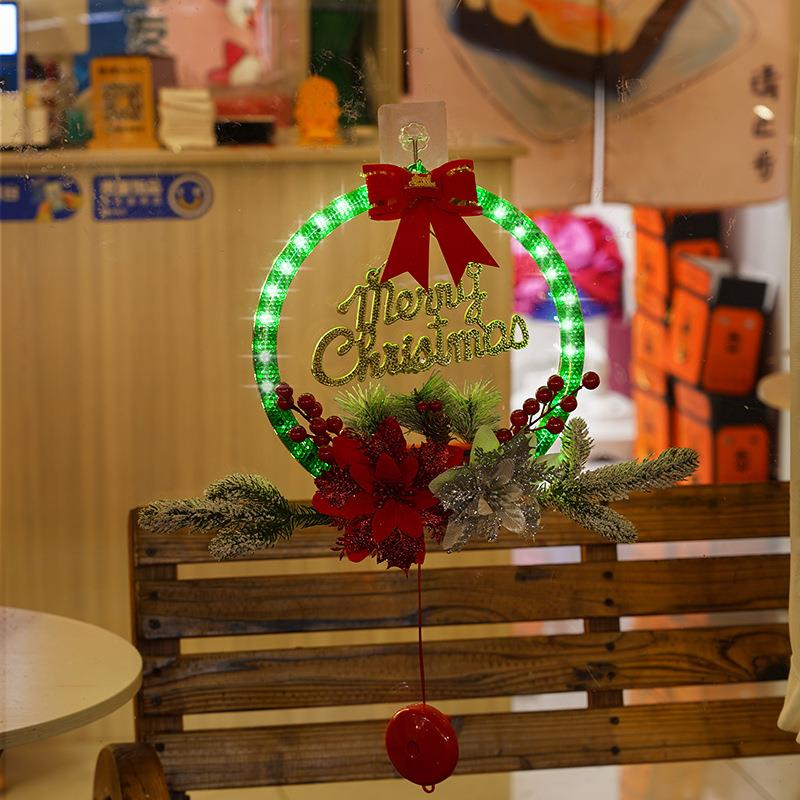 圣诞节发光花环门挂Merry Christmas圣诞花圈装饰小夜灯LED氛围灯