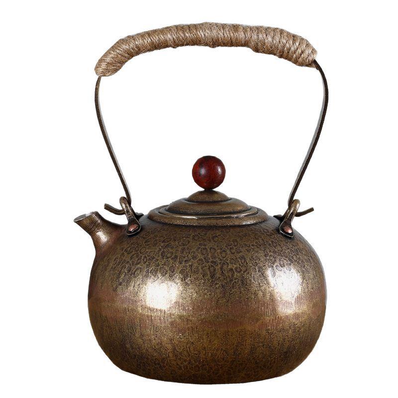 纯手工小号铜壶黄铜茶壶提梁泡茶壶烧水铜壶功夫铜壶复古鎏银小壶