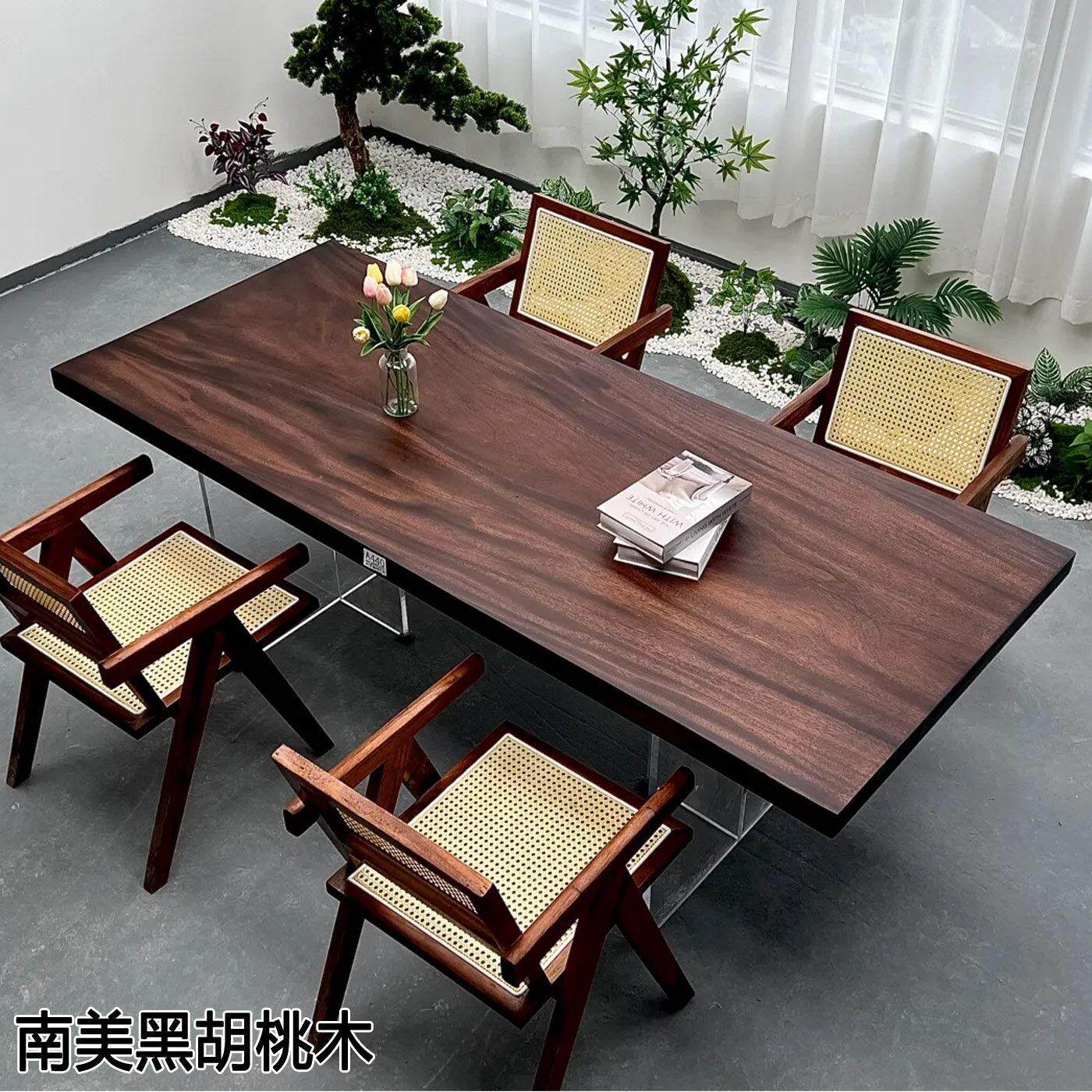 胡桃木实木大板茶桌原木整块办公桌茶板功夫茶台现代家俱桌椅组合