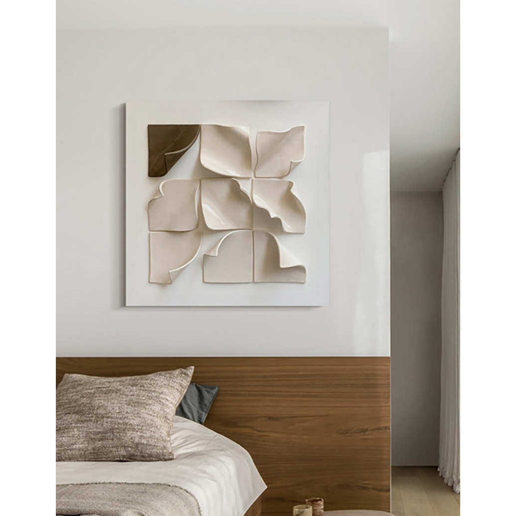 手绘油画现代简约实物装饰画高级客厅抽象侘寂风玄关餐厅立体挂画