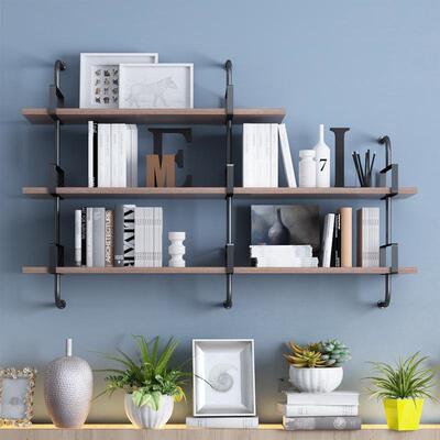 书墙架上置物架实木创意挂墙壁架子层铁艺面一字搁板客厅简易无品