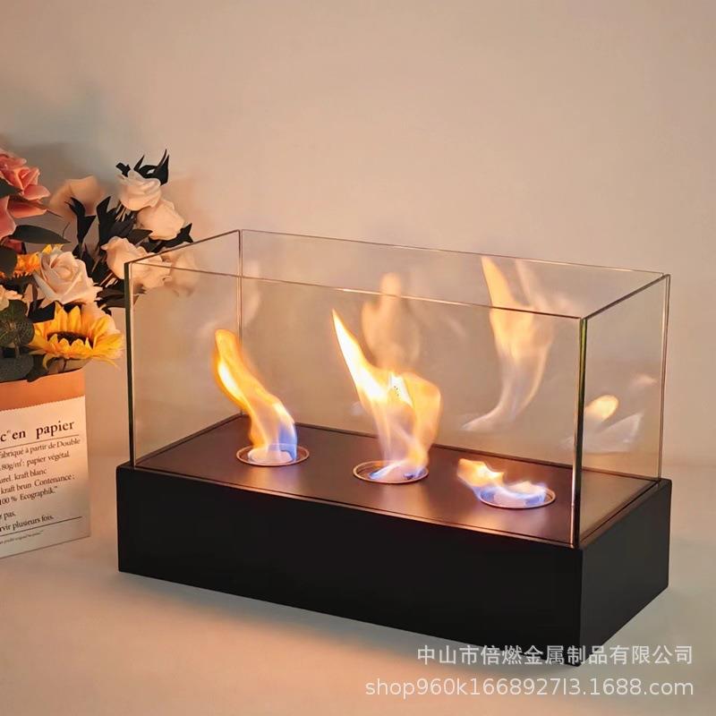 酒精壁炉家用真火取暖氛围桌面三孔多个酒精杯旋转火焰壁炉