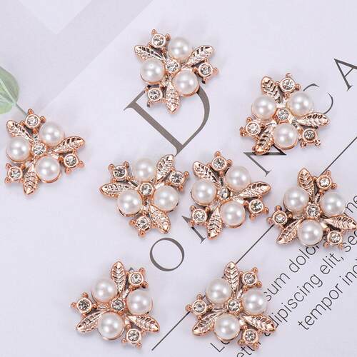 10Pcs Pearl Flower Shaped Rhinestone Buttons Sparkling Cryst