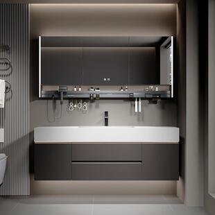 柏丽山现代ENF级简约定制岩板热弯一体盆浴室柜组合洗漱台洗手台