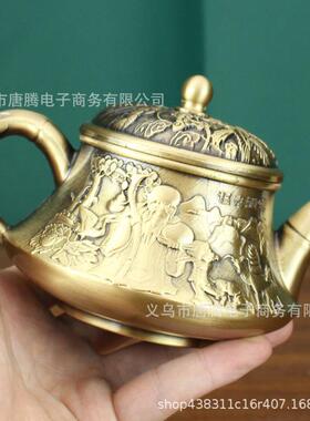 AB-10001黄铜寿纯星老茶壶八室仙小小茶壶办公茶艺铜喜鹊茶壶摆件
