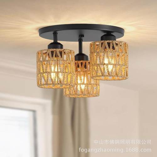 东南亚藤编织创单艺头术吊灯意个复古阳台餐厅饭性店吧台657竹编