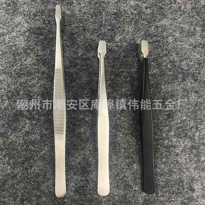 不锈钢镊子加硬款扁嘴镊子34A-SA扁圆头扁嘴平头黑色镊子
