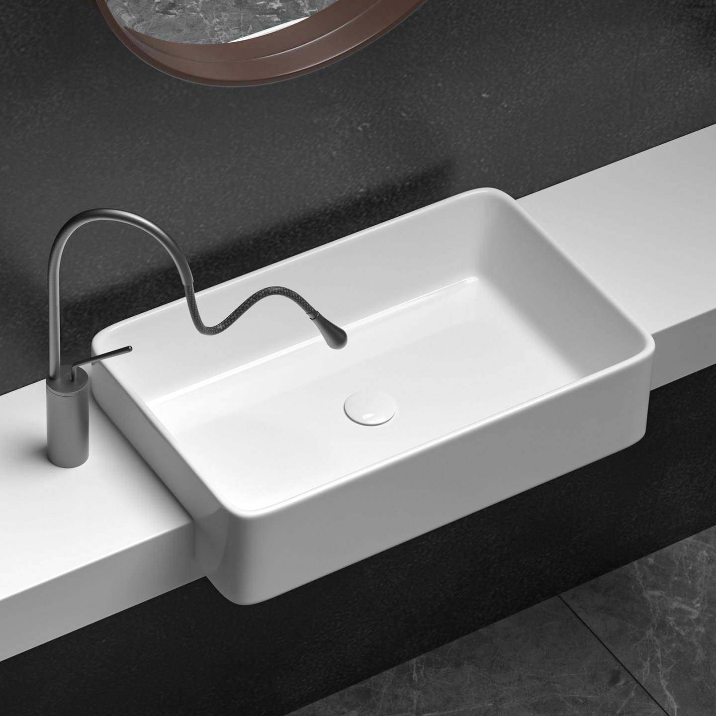 半挂式台盆陶瓷半嵌入洗脸台中盆小户型窄台面酒店家用洗手盆单盆,家装主材,半嵌入式洗脸盆,淘宝优惠券,粉丝福利购,淘宝优惠卷