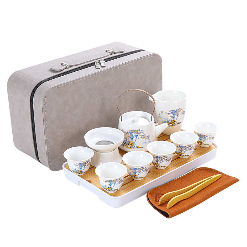 白瓷羊脂玉旅行茶具套装家用轻奢茶壶茶具全套便携功夫茶具礼品