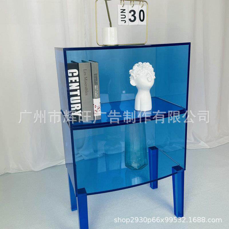 亚克力边柜蓝色透明玻璃边柜储物柜置物柜收纳柜厂家直销供应