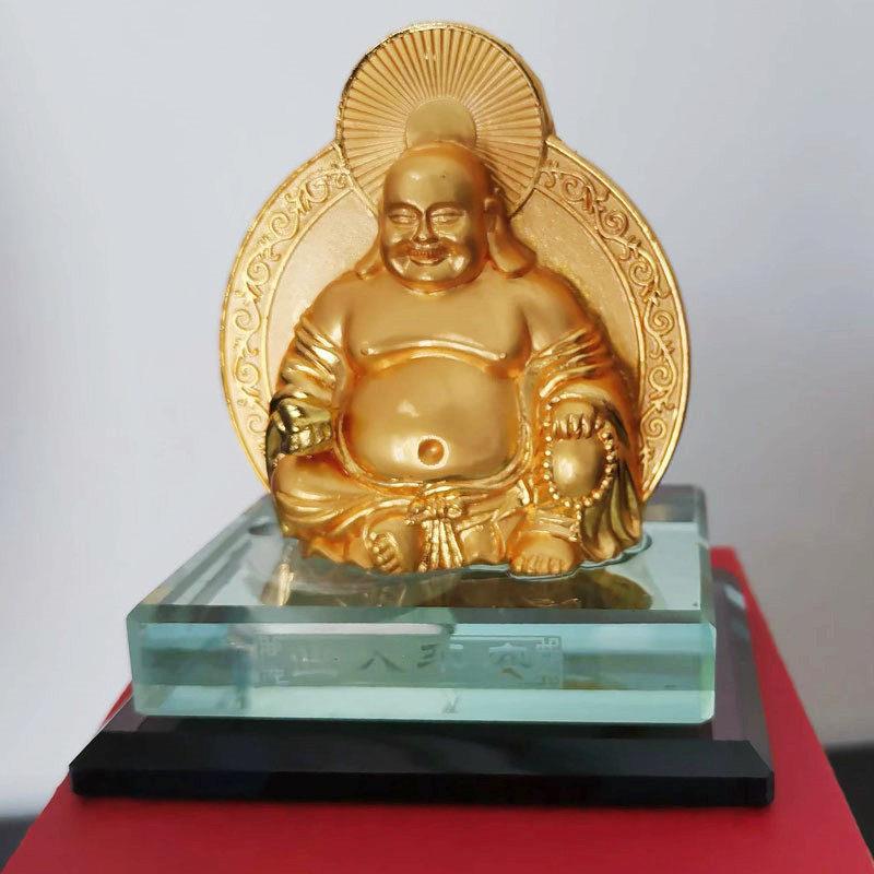 汽车饰品双面弥勒佛释迦牟尼如来佛 香水座水晶笑佛车载吉祥摆件