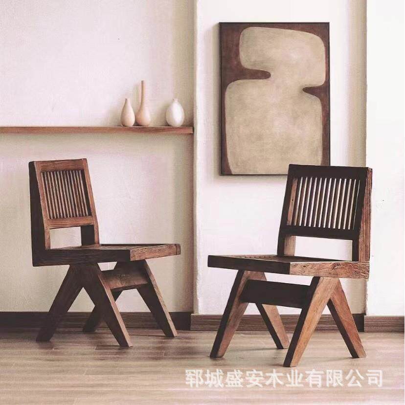 复古老榆木椅子靠背实木板凳仿古摄影拍照道具新中式家用椅子坐凳
