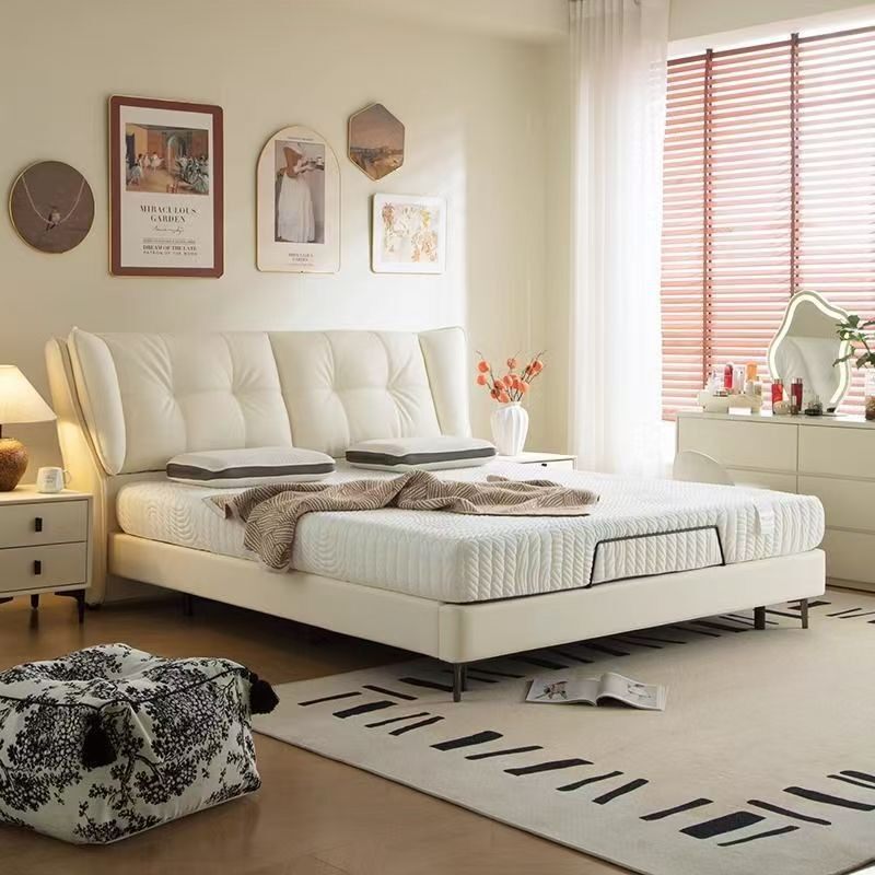 真皮床主卧大床奶油风软包床现代简约储物双人床高端大气婚床