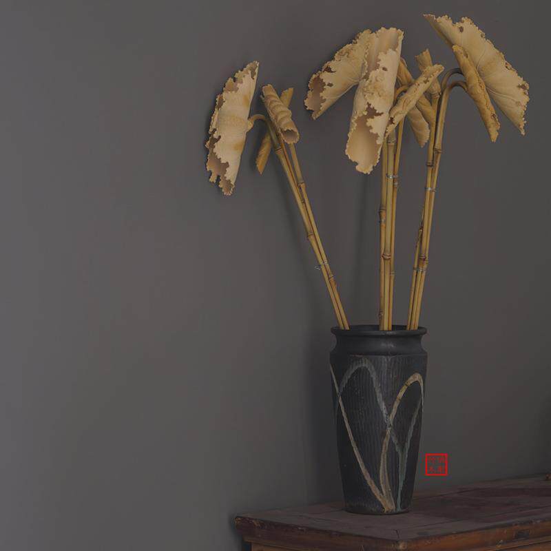 纯手工一体雕刻荷叶金蟾老玉竹摆件 雅气文房竹雕花把玩装饰