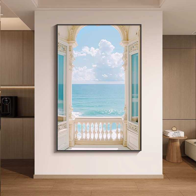 现代简约假窗户大海风景装饰画沙发背景墙落地画空间延伸卧室挂画,家居饰品,现代装饰画,淘宝优惠券,粉丝福利购,淘宝优惠卷