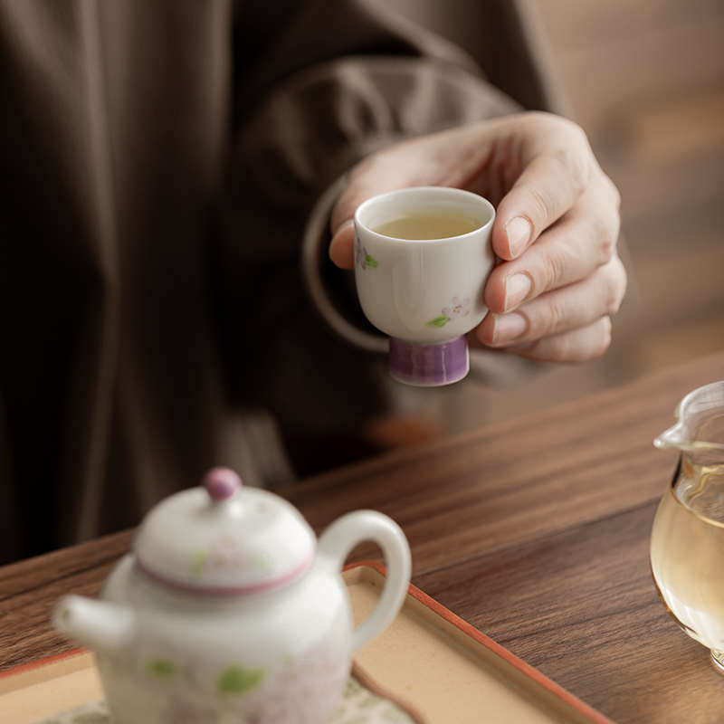 田园风手绘绣球花旅行茶具一壶两杯女士高颜值户外便携包茶具套装