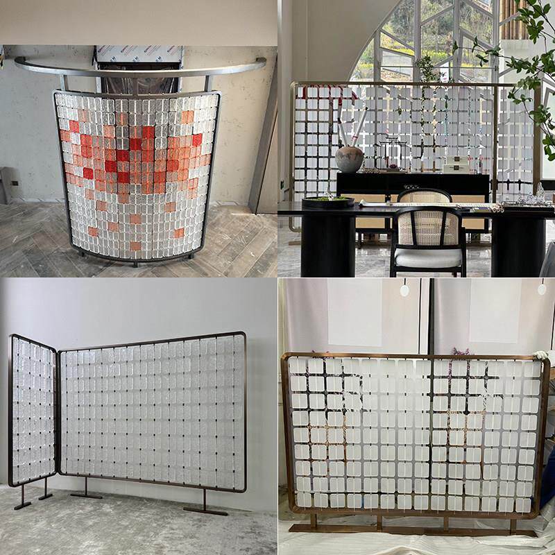不锈钢水晶玻璃挂片屏风双面压克力隔断沙发金属背景卡座玄关过道