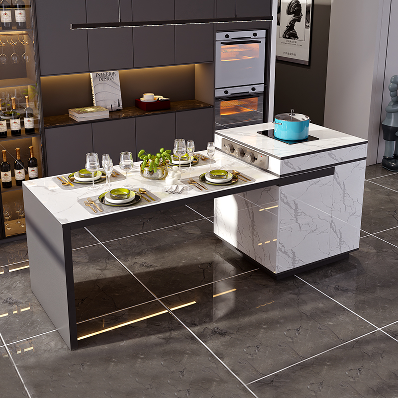 岩板岛台餐桌一体可伸缩家用中岛台厨房现代简约多功能倒台吧台桌