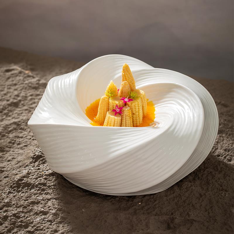 纯白感造型好的形看盘陶瓷店凉菜冷盘子酒意境融合特色ISS异餐具