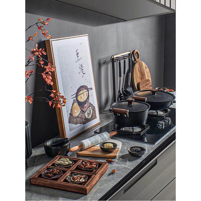 新中式厨房样板间装饰品摆件样板房橱柜展厅软装陈列厨具锅具套装