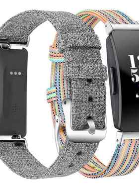 适用Fitbit inspire尼龙表带inspire2/3帆布手表带牛仔布编织带