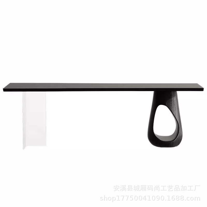 亚克力悬浮办公桌客厅家用实木长方形创意岛台大板洽谈茶桌椅组合