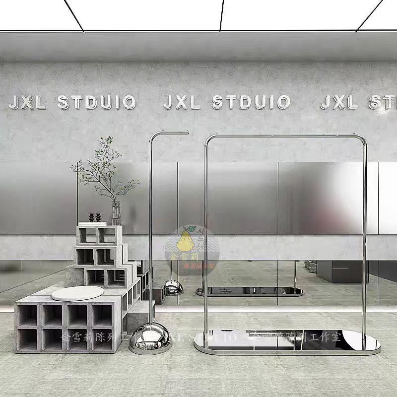 服装店展示架正挂不锈钢中岛女装货架挂衣架网红买手衣服落地陈列