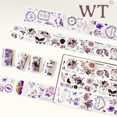 WT原创胶带 普罗旺斯 紫罗兰之夜 模切花朵和纸PET手账胶带INS风