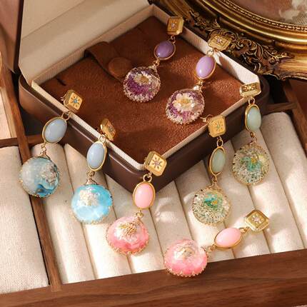 Eternal Flower Earrings with Dropping Glue, Genuine Flower