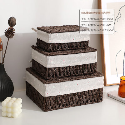 草编带盖收纳篮化妆品收纳筐桌面遥控器收纳盒钥匙发卡发饰整理筐